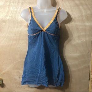 Size medium nylon lingerie chemise slip orange blue polkadot